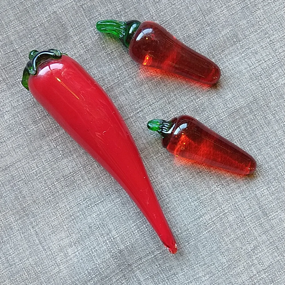 Glass Chili Peppers Handmade Maximalist Decor Set of 3 Blown Glass Fruit